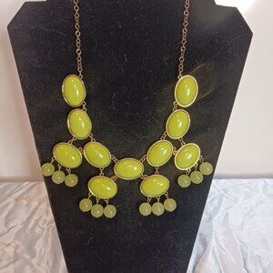 Gold Tone Olive Green Acrylic Beaded Statement Necklace.